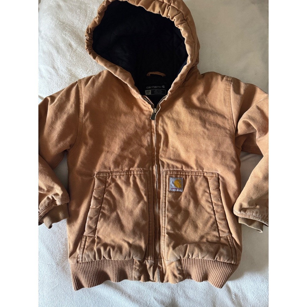 Carhartt Kids Brown Canvas Quilted Flannel Lined Active Jacket OJ8545-B Size 7-8